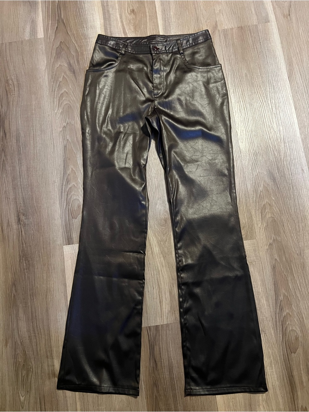 Y2K Tracy Evans Dark Brown Faux Leather Flare Pants Sz 5